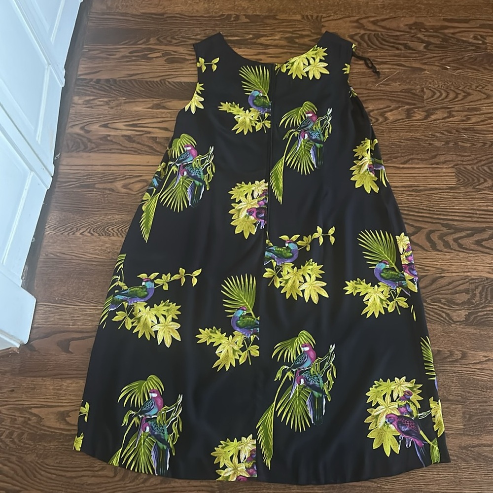 Vintage Midnight Blue Tropical Bird Print Sleeveless Dress Size 18 - Picture 10 of 11
